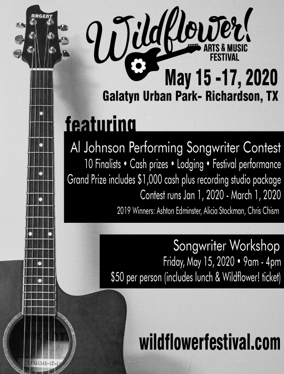 Wildflower! Arts & Music Festival Al Johnson Performing Songwriter Contest 2020 in Richardson