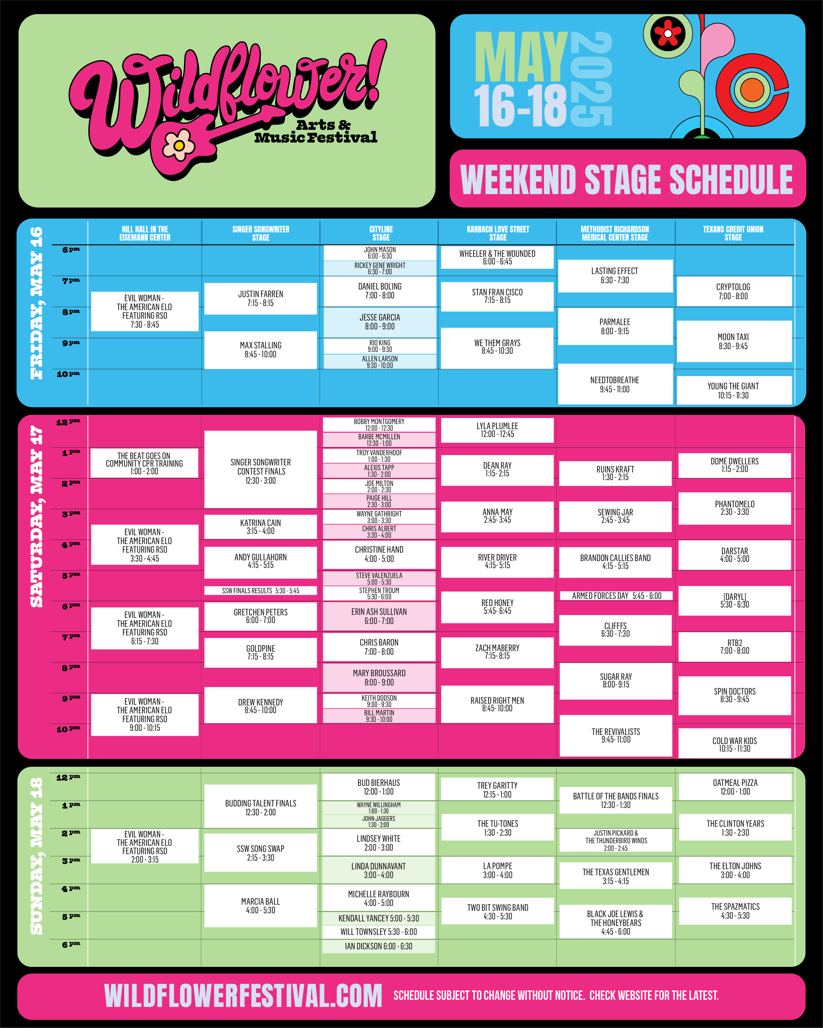 2025 Stage schedule