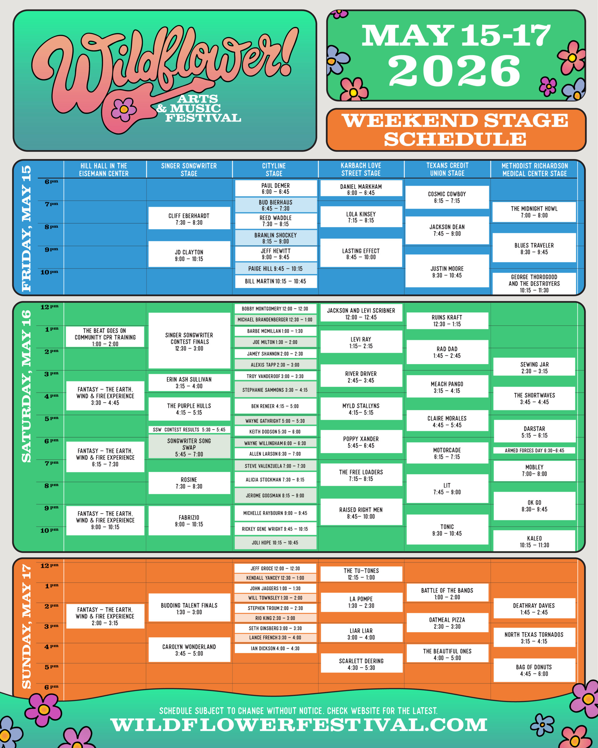 2026 Stage Schedule