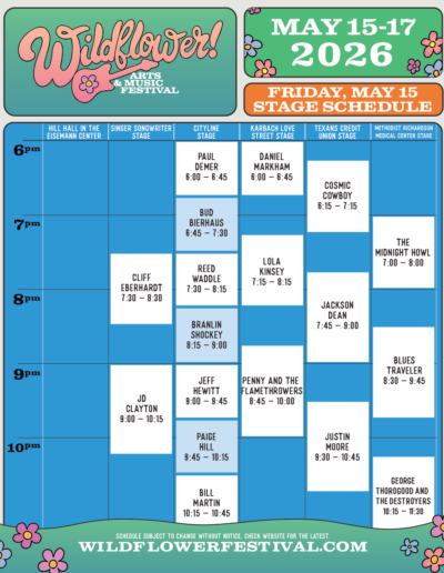 Wildflower! Arts & Music Festival Stage Schedule
