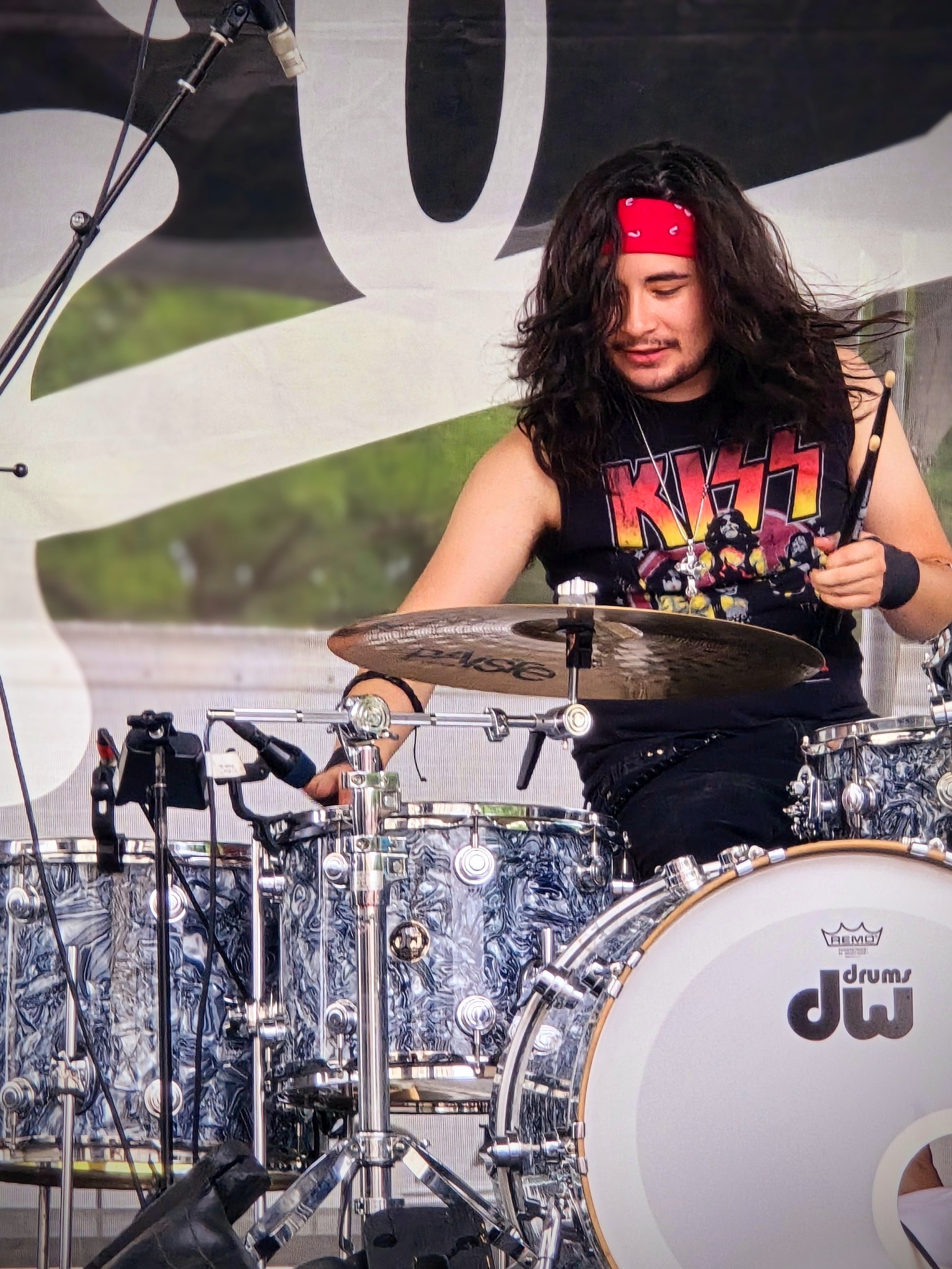 Shrapnel band drummer on the Texans Credit Union Stage
